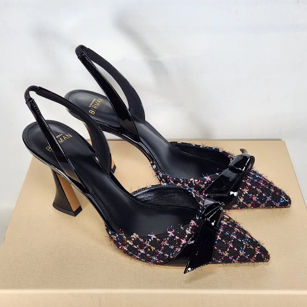 Alexandre Birman Clarita Bell Slingback Heels Women Size 40 Multi Black Tweed